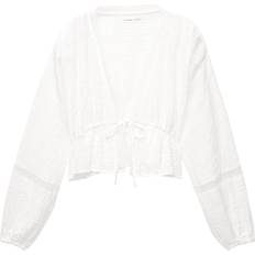 Pull&Bear Textured Tie Detail Blouse Co-Ord - White