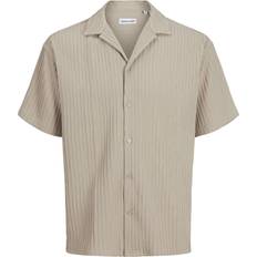 Beige Shirts Jack & Jones Massimo Textured Stripe Resort Short Sleeve Shirt Oxford Tan
