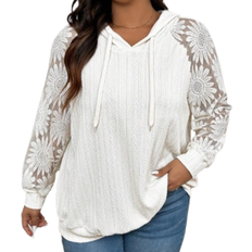 Shein Jumpers Shein Plus Size Hooded Lace Sweatshirt - White