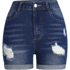 Shein Ripped Hem Stretchy Fitted Denim Shorts For Teen Girl, Summer