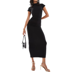 Kaiia Stramtsiddende og højhalset bodycon-maxikjole med vingeærmer sort Kun hos ASOS-Black