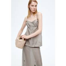 Grey - Women Tank Tops H&M Sheer Strappy Top - Grey