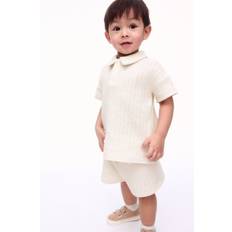 H&M 2-Delat Set Med Pikétröja Och Shorts - Ljusbeige