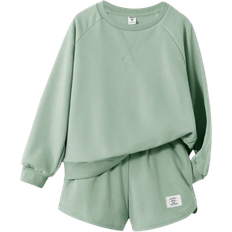 Shein Big Girls' Sporty And Casual Knit Sweatshirt With Shorts Two-Piece Set