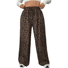 Corduroy pants Shein Plus Size Loose Straight Leg Pants - Leopard Print