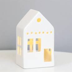 24hshop Kynttilälyhty Keraaminen Talo Valkoinen
