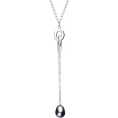 Necklaces C W Sellors Sterling Silver Black Pearl Double Oval Drop Necklace D - Silver