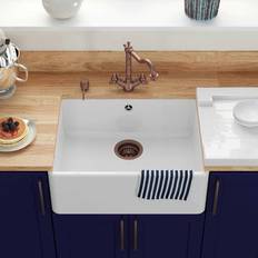 Full-Size Sinks LSC Butler 595 1.0 Bowl Fireclay Ceramic Kitchen Sink & Copper Was