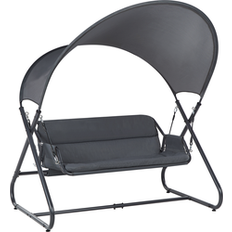 Beliani Modern Outdoor Swing Seat Polyester with Mesh Canopy Steel Frame Dark Grey Solagna