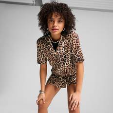 Puma Skjorter Puma Women's Leo Luxe Relaxed All-Over Print Woven Shirt - White