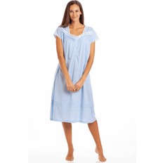 White Nightgowns Camille Cotton Short Sleeve Polka Dot Nightdress - Blue