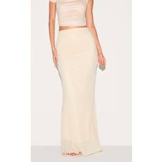 PrettyLittleThing Cream Textured Ruched Maxi Skirt - White