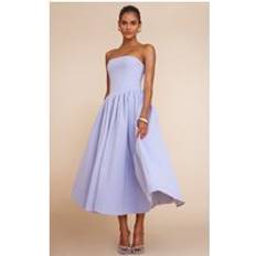 PrettyLittleThing Cornflower Blue Woven Bandeau Ruched Skater Midaxi Dress - Light Blue