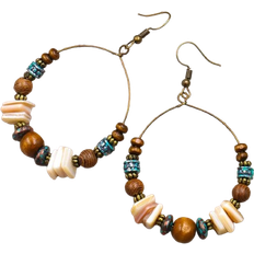 Shein 2pcs Alloy Beaded And Wood Design Hoop Earrings For Women Party