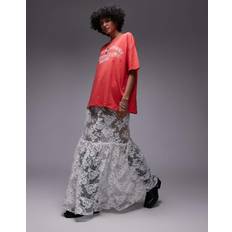 Fringes Skirts Topshop Ruffle Seam Sheer Lace Maxi Skirt - Ivory