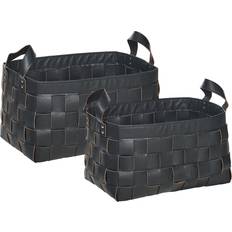 MDF Baskets Beliani Set of 2 Handmade Storage Baskets with Handles Faux Leather Black Sippar Basket