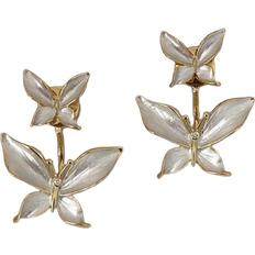 Shein 1pair Party Rhinestone Butterfly Design Double Wearing Stud Earrings For Women