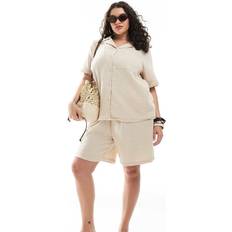 Only Carmakoma Curve Cheesecloth Pull On Shorts Co-Ord - Beige