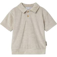 Genbrugsmaterialer Polotrøjer Børnetøj Name It Skjorte NmmFrede Nreg Terry SS Polo Box - Beige