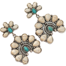 Shein 1pair Women's Vintage & Stylish Dark & White Turquoise Earrings With Black & White Color Matching