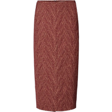 Rabens Saloner Herringbone Long Skirt Luzie Kvinde - Burgundy Combo Maxi