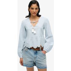 Superdry Blouses Superdry Women's Broderie Long Sleeve Blouse - Light Blue
