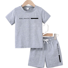 Boys - Grey Other Sets Shein Young Boy Summer Casual Letter Printed Short Sleeve TShirt And Shorts Set
