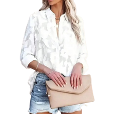 Shein Textured Button Sheer Blouse - Elegant