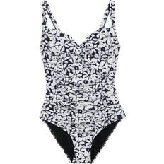 White Swimsuits Regatta Womens Sakari Large Floral Tummy Control One Piece Swimsuit - Navy/White
