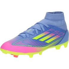 Blue - Boys Football Shoes adidas F50 League Mid Firm Boots - Blue Fusion/Lucid Lemon/Lucid Pink