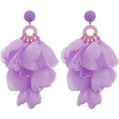 Shein 1pair Long Purple Tassel & Flower Pendant Earrings, Perfect For Beach Vacation