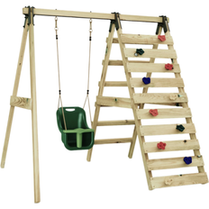 Rebo Glide Wooden Single Swing Set with Climbing Wall and Swing Seat Lavender