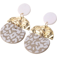 Shein 1pair Original Leopard Printed Half Circle Symmetrical Spliced Personality Design Quality Earrings For Women, Suitable For Everyday Wear, Vacation, Le