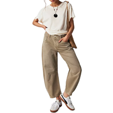 Free People We The Good Luck Mid-Rise Barrel Jeans at in Taupe