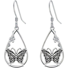 Smycken Shein pair Vintage Fashionable Water Drop Shaped Forest Inspired Hollow Out Butterfly Flower Pendant Earrings Women Gift Jewelry