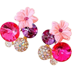 Shein pair Cats Eye Stone Crystal Flower Stud Earrings