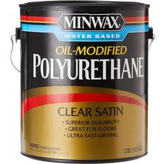 Paint Minwax Water Based Oil-Modified Polyurethane Warm Satin Clear for Woodwork 1 Gallon Brown