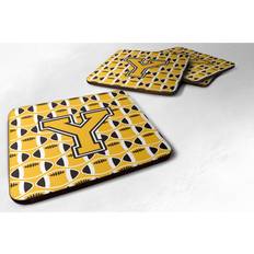 Gold Coasters Caroline's Treasures Letter Y Football Black Old Gold and White Foam Set of 4 Coaster