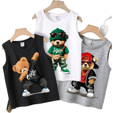 Shein Cool Bear Young Boy Casual Cartoon Bear Pattern Pack Vest Perfect For Summer