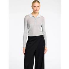 Silver - Women Polo Shirts Selected Femme Metallic Yarn Polo Shirt - Grey