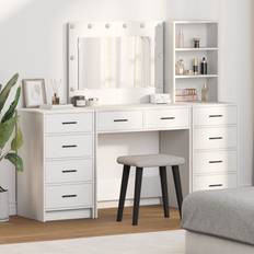 Toiletborde vidaXL 3-Delt Makeupbord Sæt Med LED I Hvidt Konstrueret Træ Toiletbord