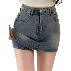 Shein Women's Denim Skirtalls With Covered Front Pocket, Casual