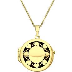 Necklaces C W Sellors Yellow Gold Plated Sterling Silver Heart Edge Round Keepsake Locket - Gold