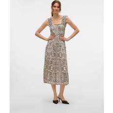 Grå - Strikkede kjoler Vero Moda Menny Smock Calf Dress - Beige/Sort