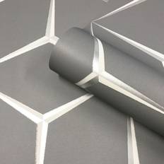 Belgravia Harper Geometric Wallpaper 10m x 53cm Grey/Silver