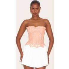Orange Shapewear & Underplagg PrettyLittleThing Peach Textured Sheer Floral Lace Corset - Orange
