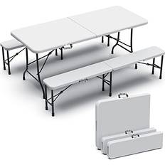 Tables de pique-nique Vounot Ensemble De Table Et Bancs Camping Pliables 180 cm HDPE Blanc