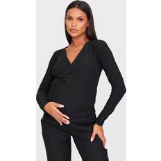 PrettyLittleThing Maternity Black Soft Touch Ruched Long Sleeve Longline Top 4