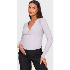 PrettyLittleThing Maternity Light Grey Soft Touch Ruched Long Sleeve Longline Top 10