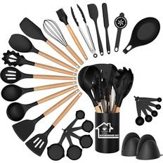 SiYi Silicone Utensils Set 28 Pcs Black Kitchen Utensil